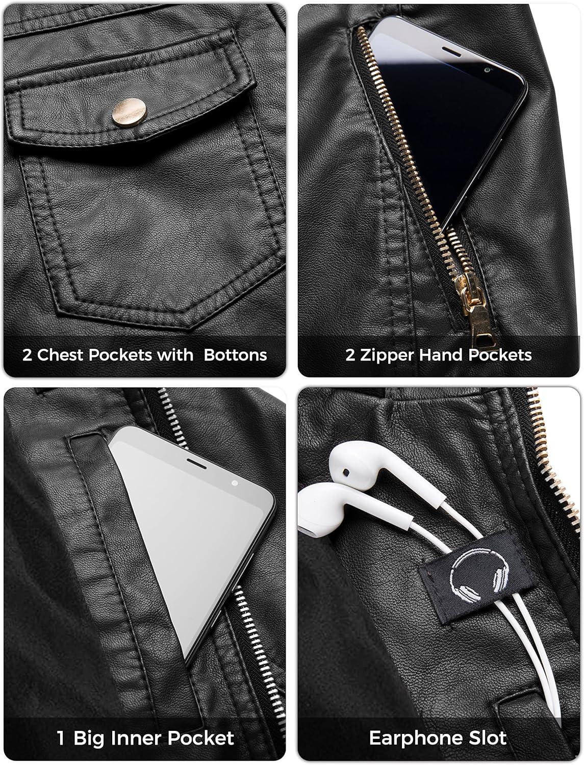 imagewantdo Womens Lightweight Leather Jacket Casual Motorcycle PU Biker Coat with Removable HoodPure Blackthick