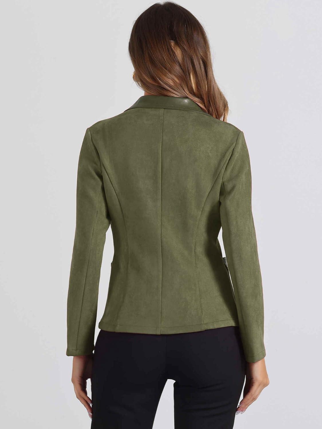 imageAllegra K Faux Suede Blazer for Women Lapel Collar Button Front Long Sleeve Jacket Casual Office WearArmy Green