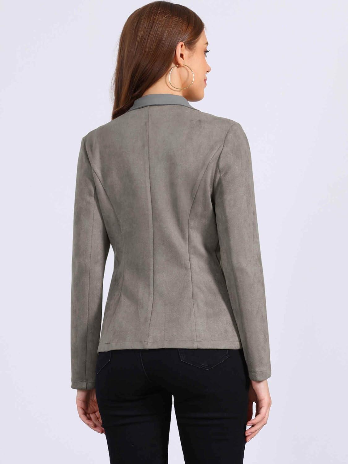 imageAllegra K Faux Suede Blazer for Women Lapel Collar Button Front Long Sleeve Jacket Casual Office WearGrey