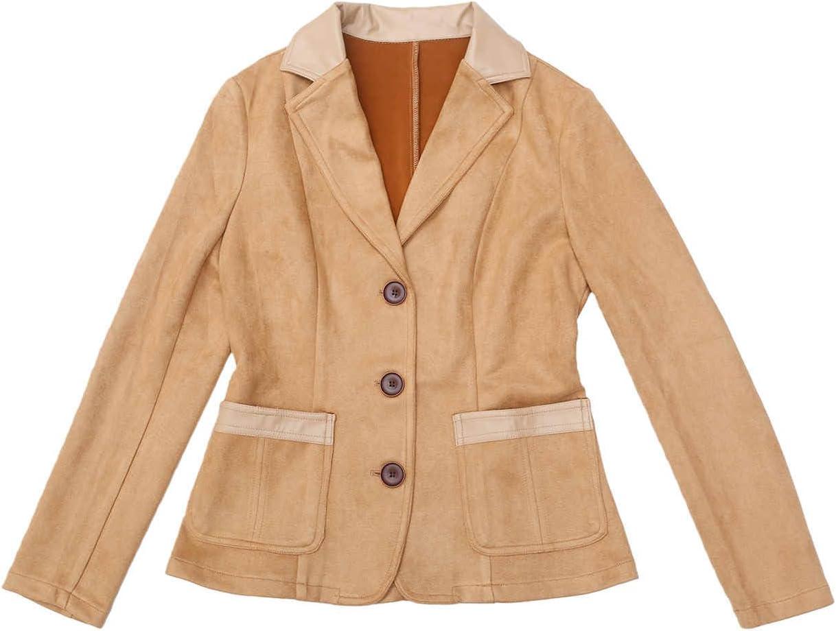imageAllegra K Faux Suede Blazer for Women Lapel Collar Button Front Long Sleeve Jacket Casual Office WearKhaki
