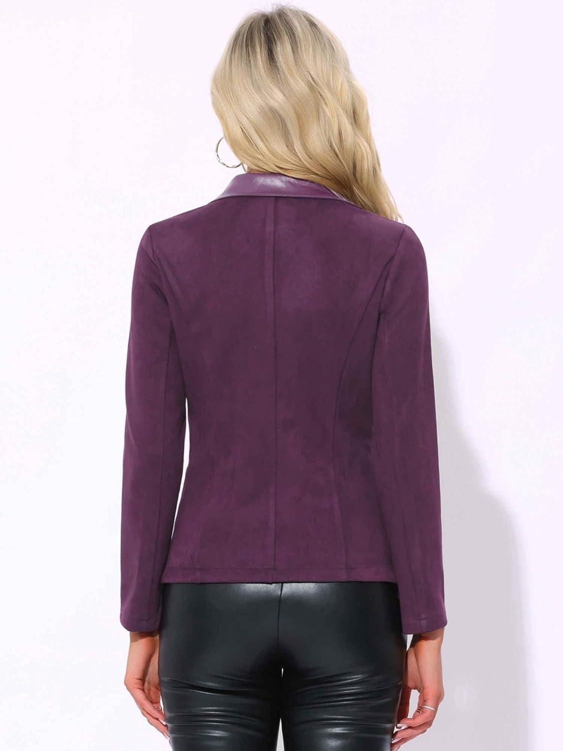 imageAllegra K Faux Suede Blazer for Women Lapel Collar Button Front Long Sleeve Jacket Casual Office WearPurple