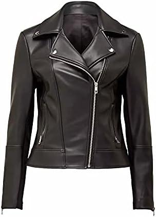 imageAthlemo Womens Faux Leather Motorcycle Jackets Classical Black PU Slim Short Biker CoatsBlack