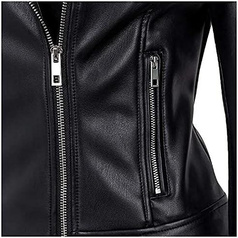 imageAthlemo Womens Faux Leather Motorcycle Jackets Classical Black PU Slim Short Biker CoatsBlack