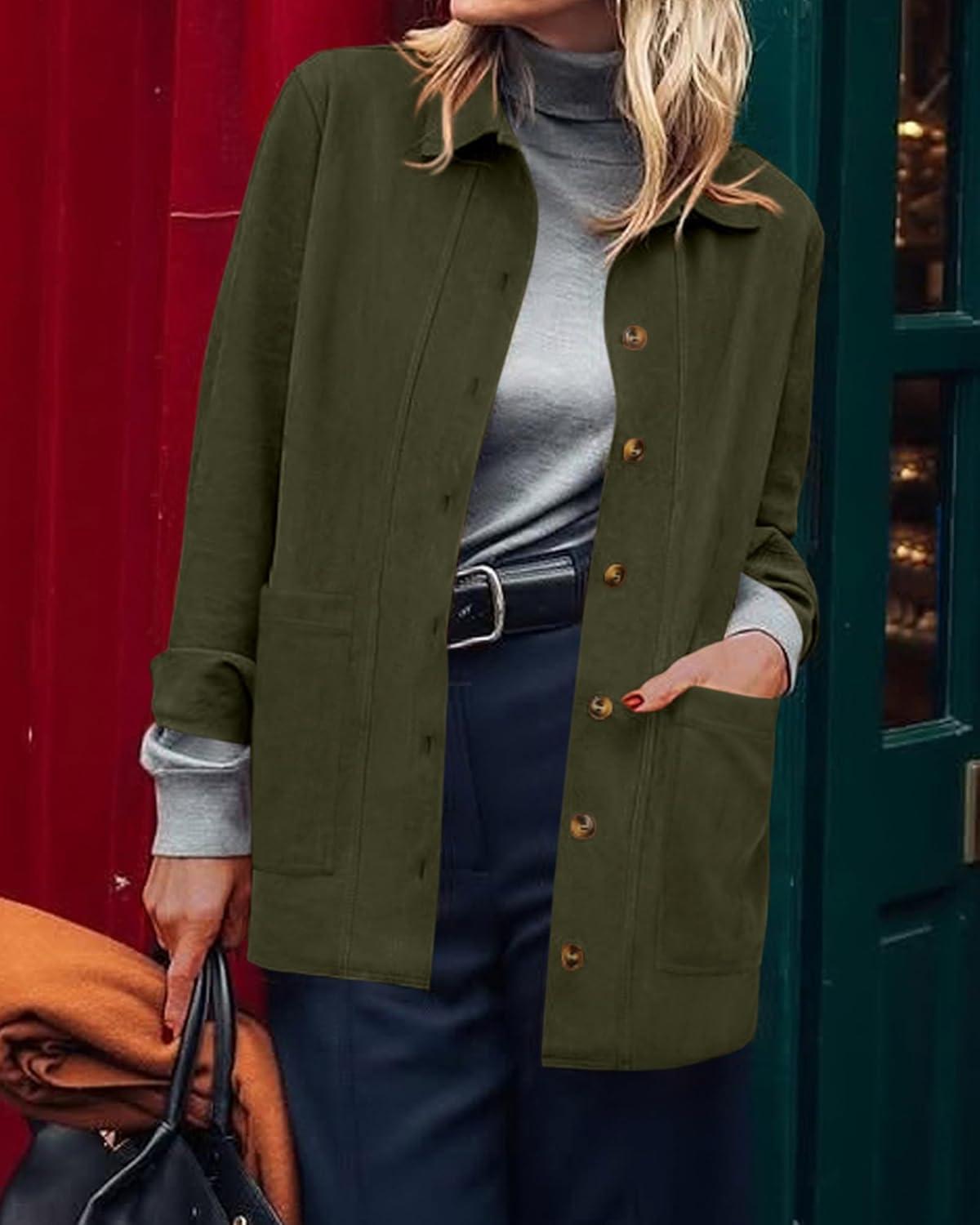 imageBTFBM Faux Suede Jacket Women Fall Fashion 2026 Leather Jackets Long Sleeve Button Down Winter Coats Shackets OuterwearArmy Green
