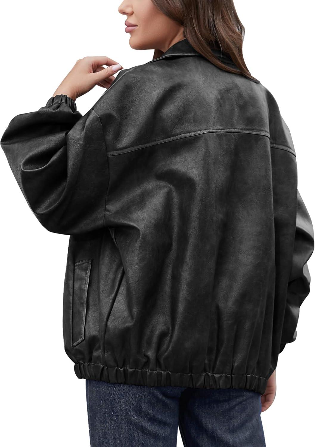 imageBakyarder Womens Oversized Y2K Faux Leather Jackets Vintage Plus Size Fashion Motorcycle Coats Fall Fashion Outfits 2025Black