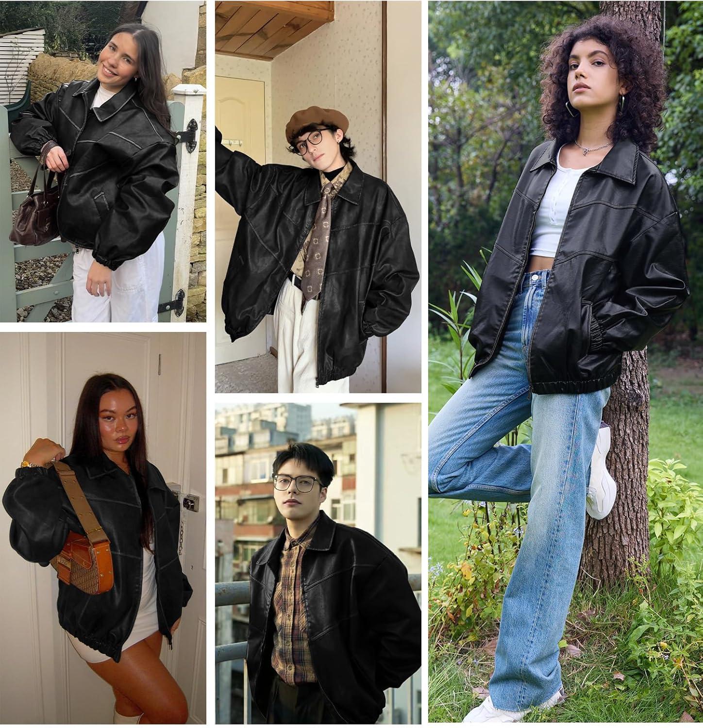 imageBakyarder Womens Oversized Y2K Faux Leather Jackets Vintage Plus Size Fashion Motorcycle Coats Fall Fashion Outfits 2025Black