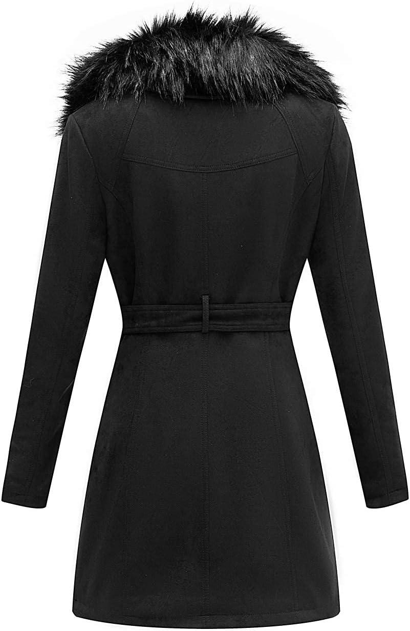 imageBellivera Women Faux Leather Trench Coat FleeceLined Midlength Jacket with Detachable Fur CollarBlack Coat