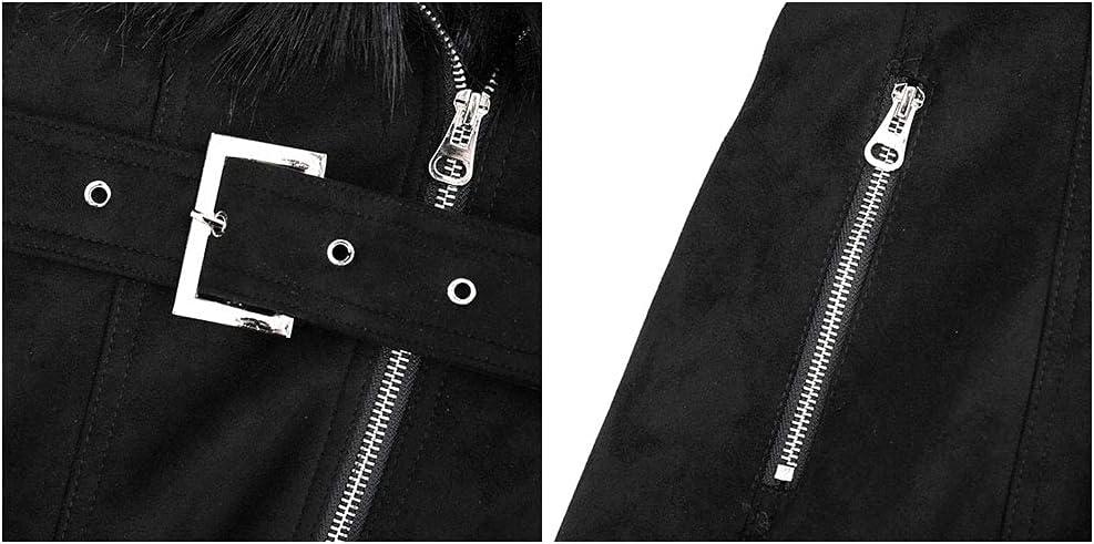imageBellivera Women Faux Leather Trench Coat FleeceLined Midlength Jacket with Detachable Fur CollarBlack Coat