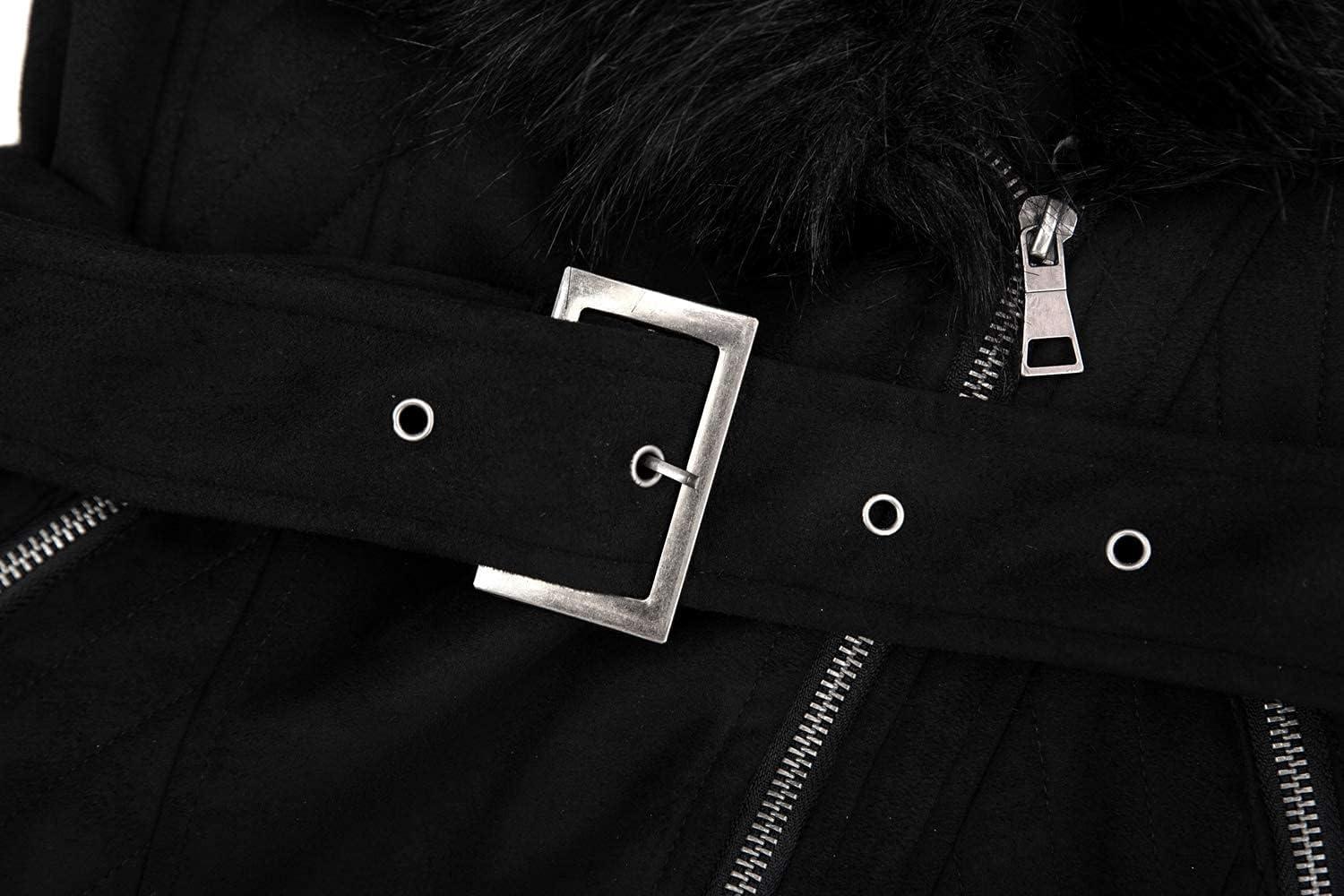 imageBellivera Women Faux Leather Trench Coat FleeceLined Midlength Jacket with Detachable Fur CollarBlack Tops