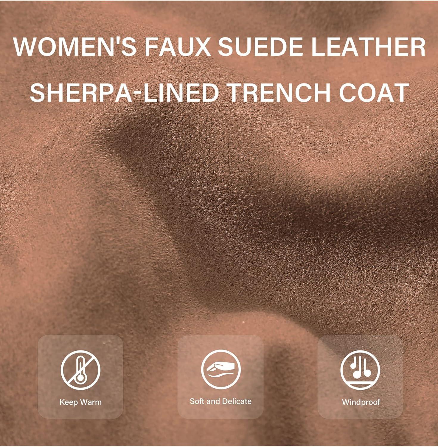 imageBellivera Women Faux Leather Trench Coat FleeceLined Midlength Jacket with Detachable Fur CollarBrown