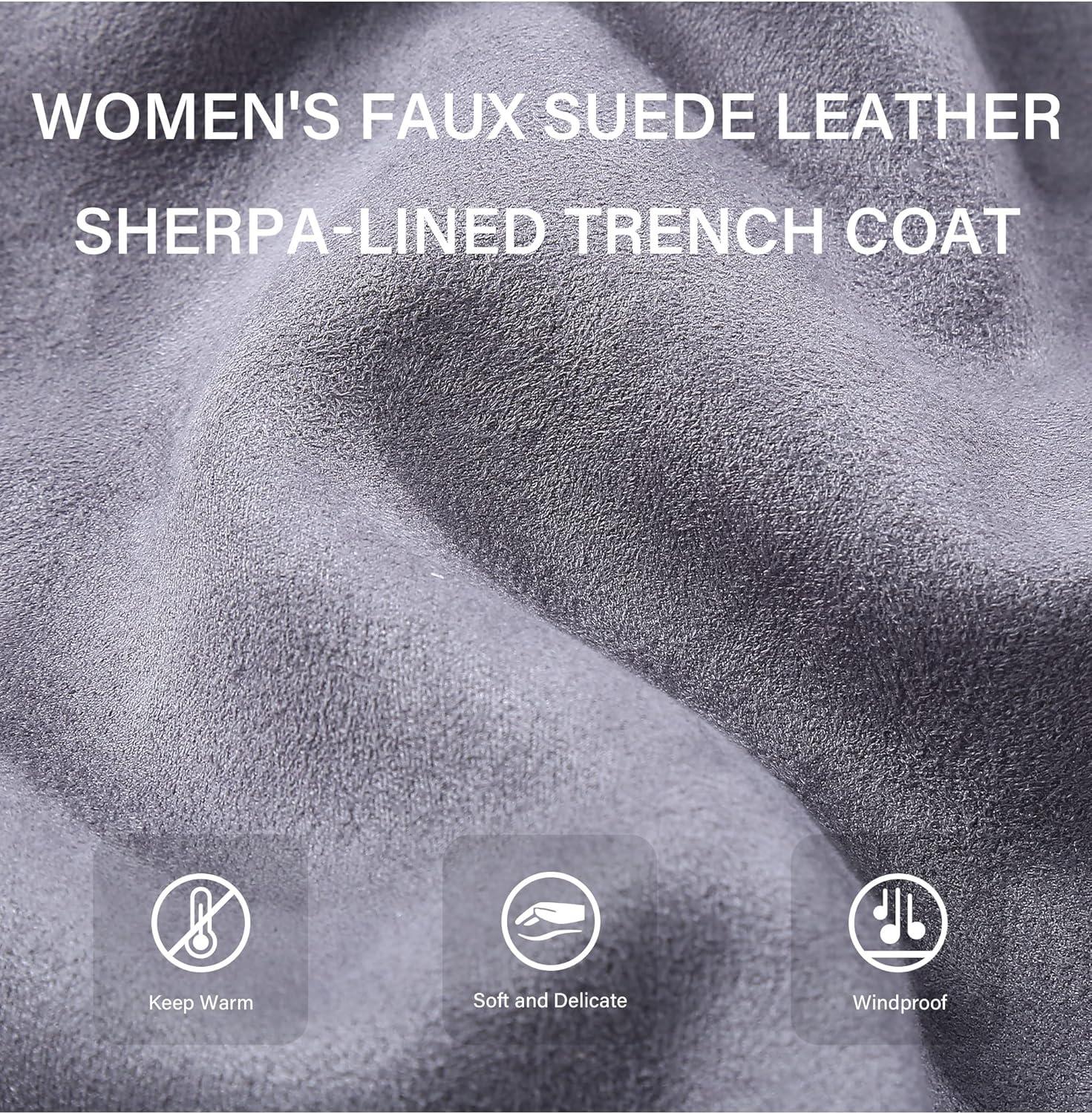 imageBellivera Women Faux Leather Trench Coat FleeceLined Midlength Jacket with Detachable Fur CollarGrey