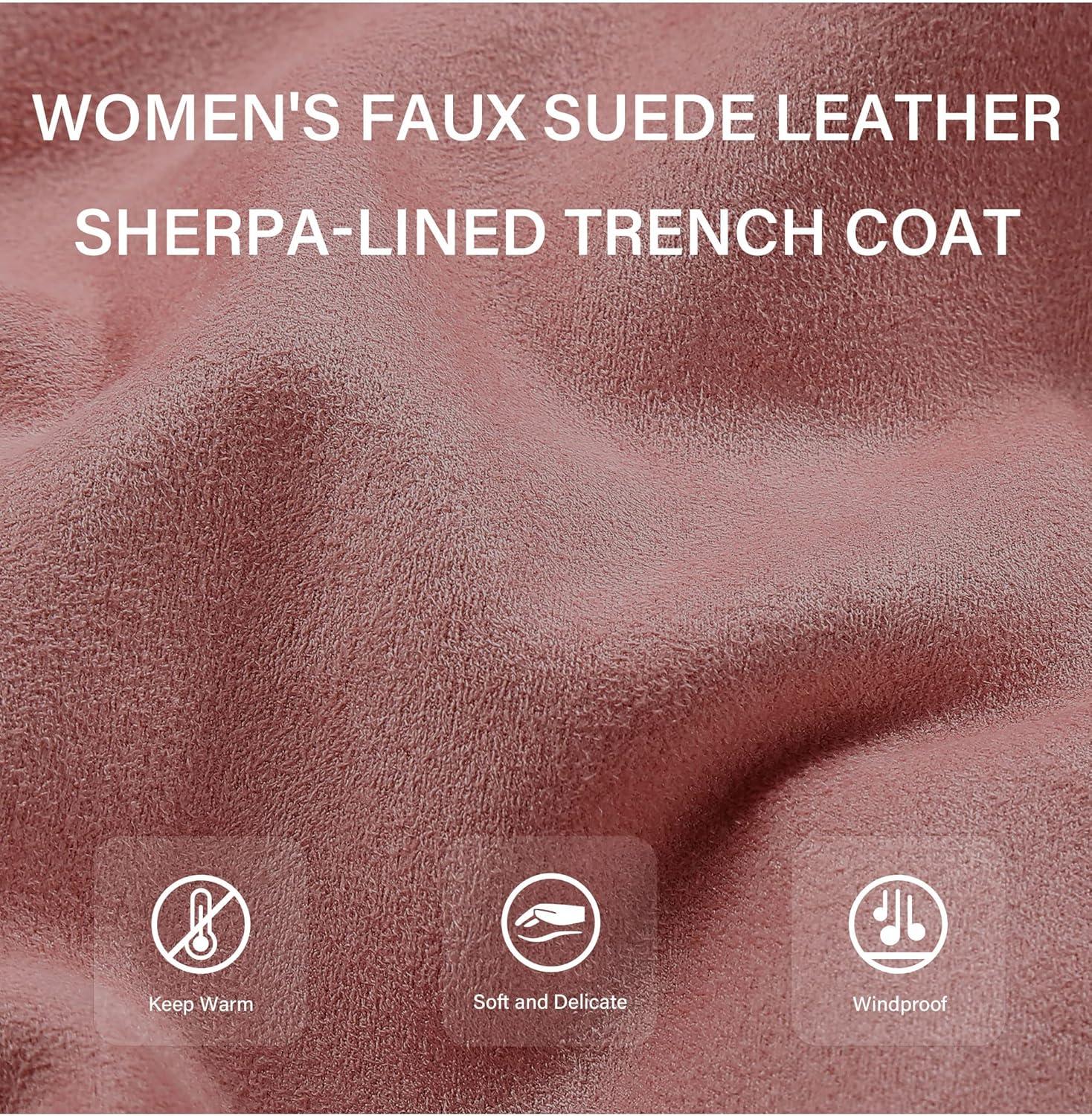 imageBellivera Women Faux Leather Trench Coat FleeceLined Midlength Jacket with Detachable Fur CollarPink