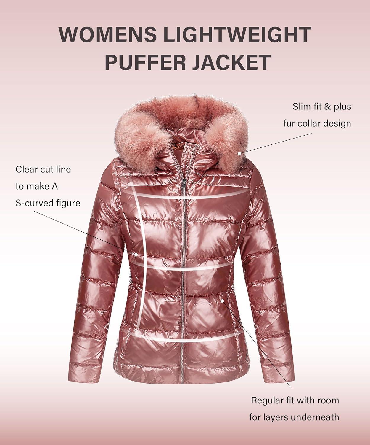 imageBellivera Womens Lightweight Puffer Jacket Winter Coats for Women Warm Quilted Bubble Padded Hood Coat with Faux Fur CollarDark Pink