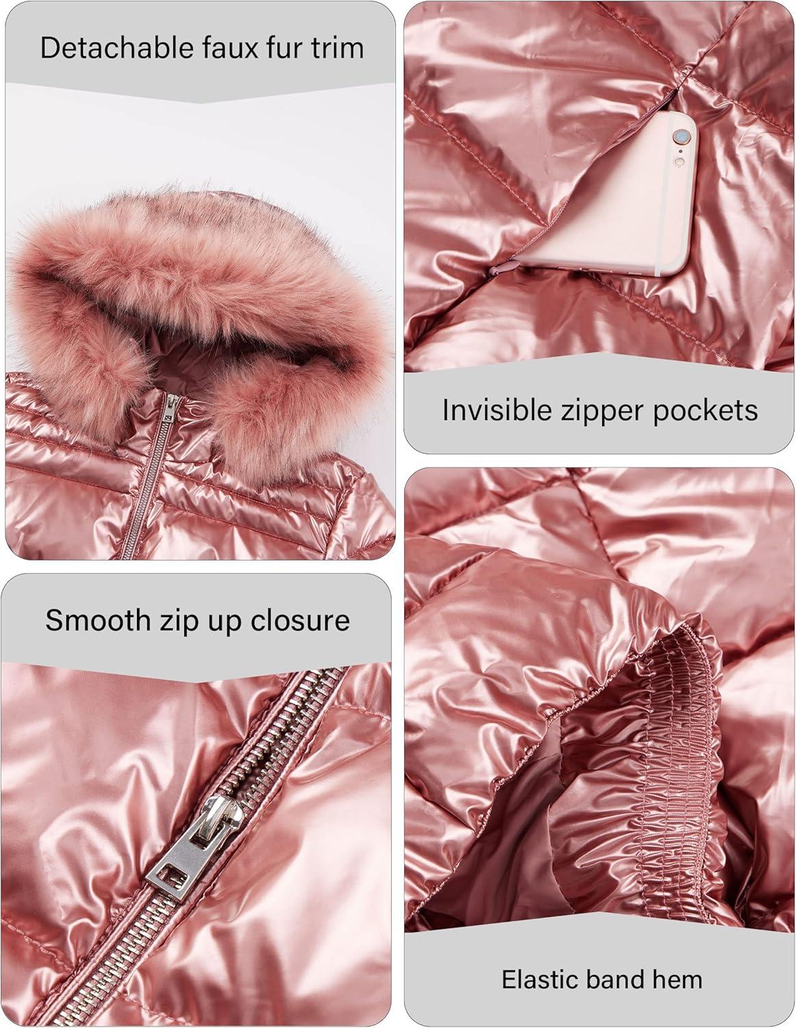 imageBellivera Womens Lightweight Puffer Jacket Winter Coats for Women Warm Quilted Bubble Padded Hood Coat with Faux Fur CollarDark Pink