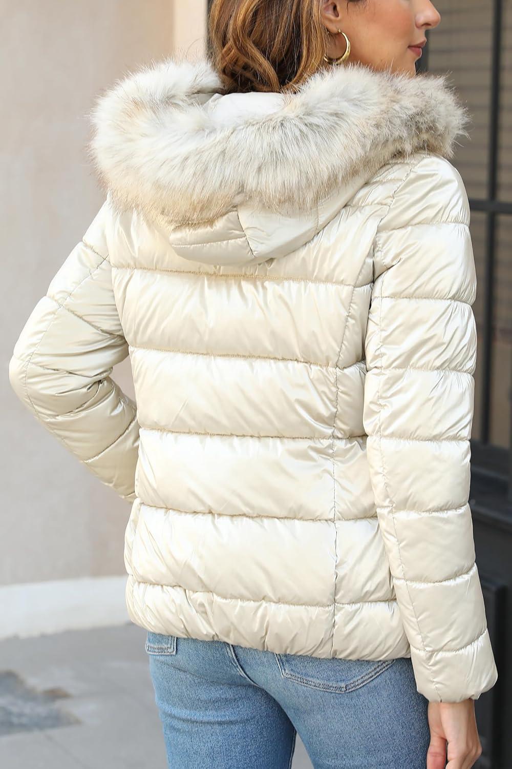 imageBellivera Womens Lightweight Puffer Jacket Winter Coats for Women Warm Quilted Bubble Padded Hood Coat with Faux Fur CollarKhaki