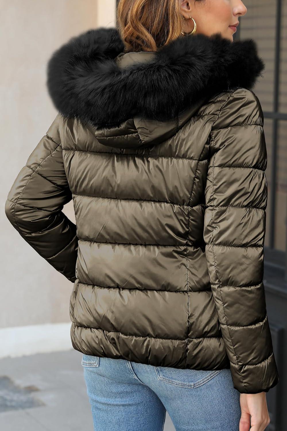 imageBellivera Womens Lightweight Puffer Jacket Winter Coats for Women Warm Quilted Bubble Padded Hood Coat with Faux Fur CollarKhaki Green