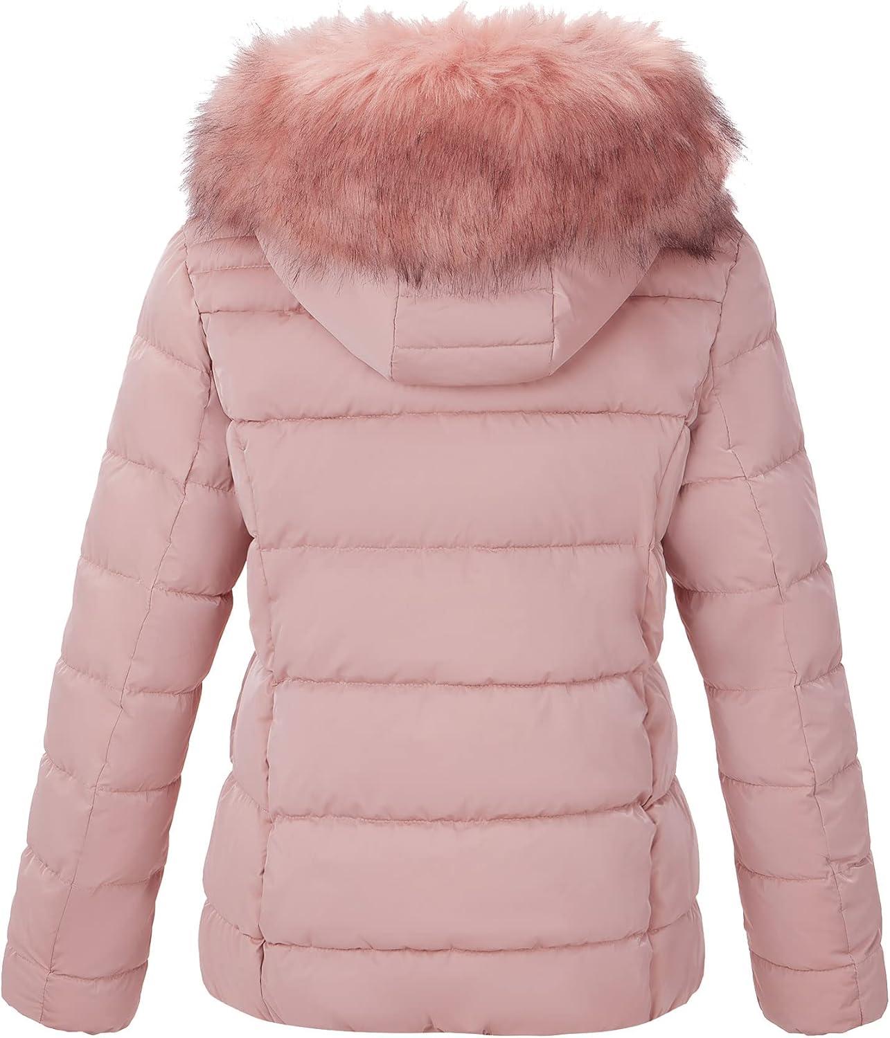 imageBellivera Womens Lightweight Puffer Jacket Winter Coats for Women Warm Quilted Bubble Padded Hood Coat with Faux Fur CollarPink