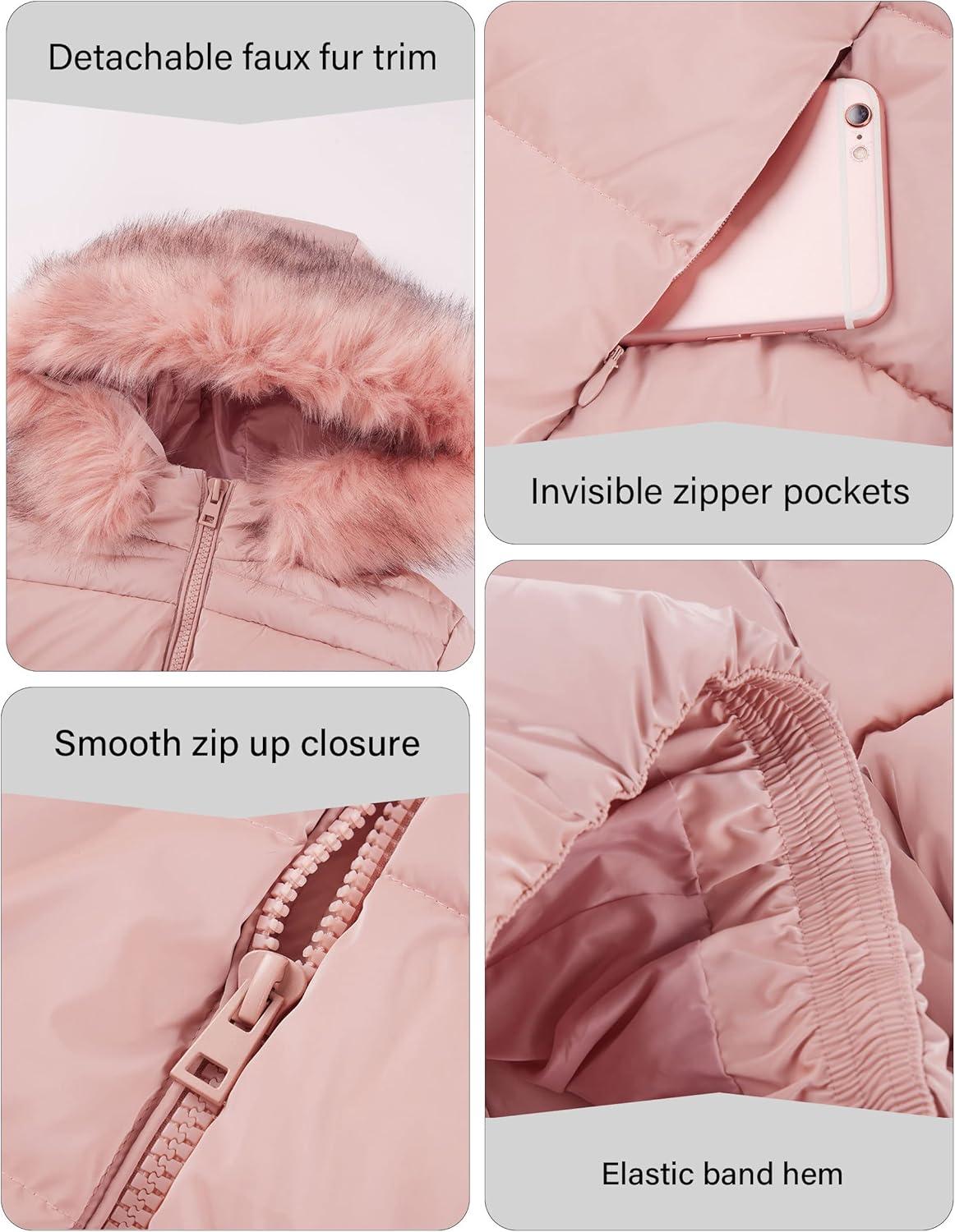 imageBellivera Womens Lightweight Puffer Jacket Winter Coats for Women Warm Quilted Bubble Padded Hood Coat with Faux Fur CollarPink
