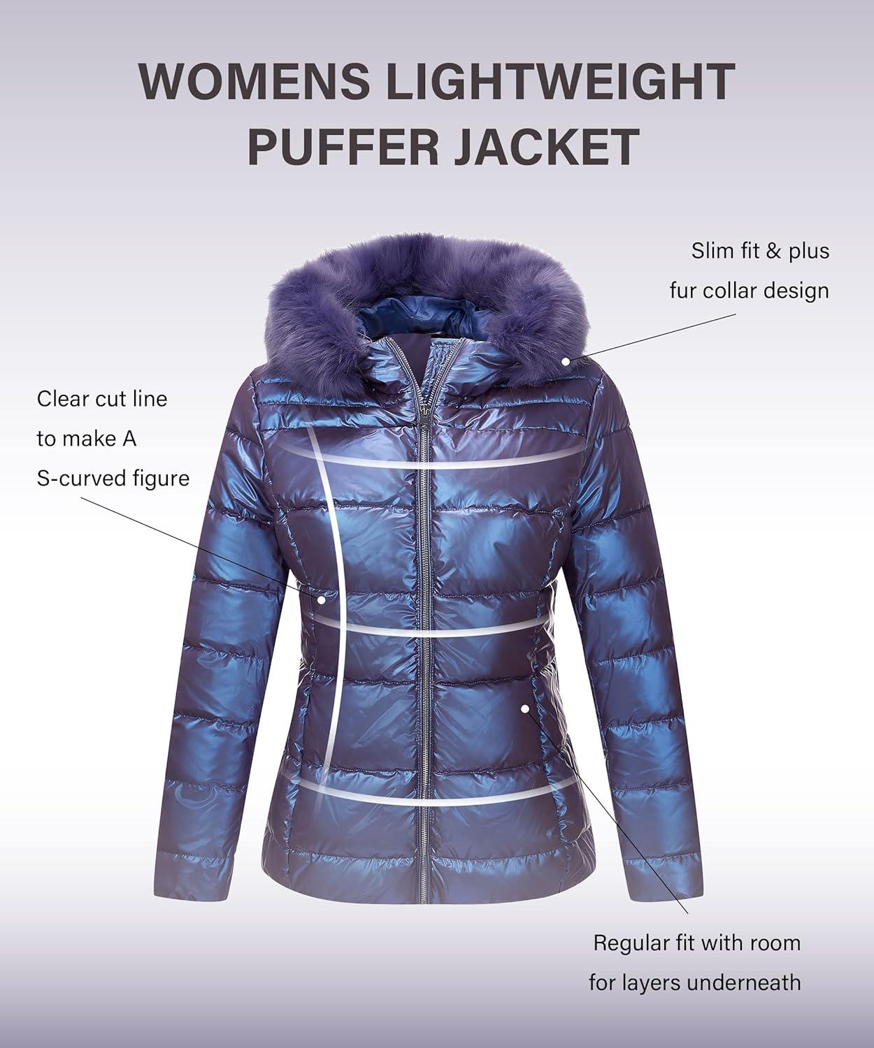 imageBellivera Womens Lightweight Puffer Jacket Winter Coats for Women Warm Quilted Bubble Padded Hood Coat with Faux Fur CollarPurple