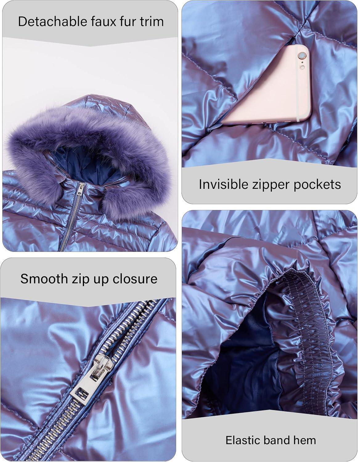 imageBellivera Womens Lightweight Puffer Jacket Winter Coats for Women Warm Quilted Bubble Padded Hood Coat with Faux Fur CollarPurple