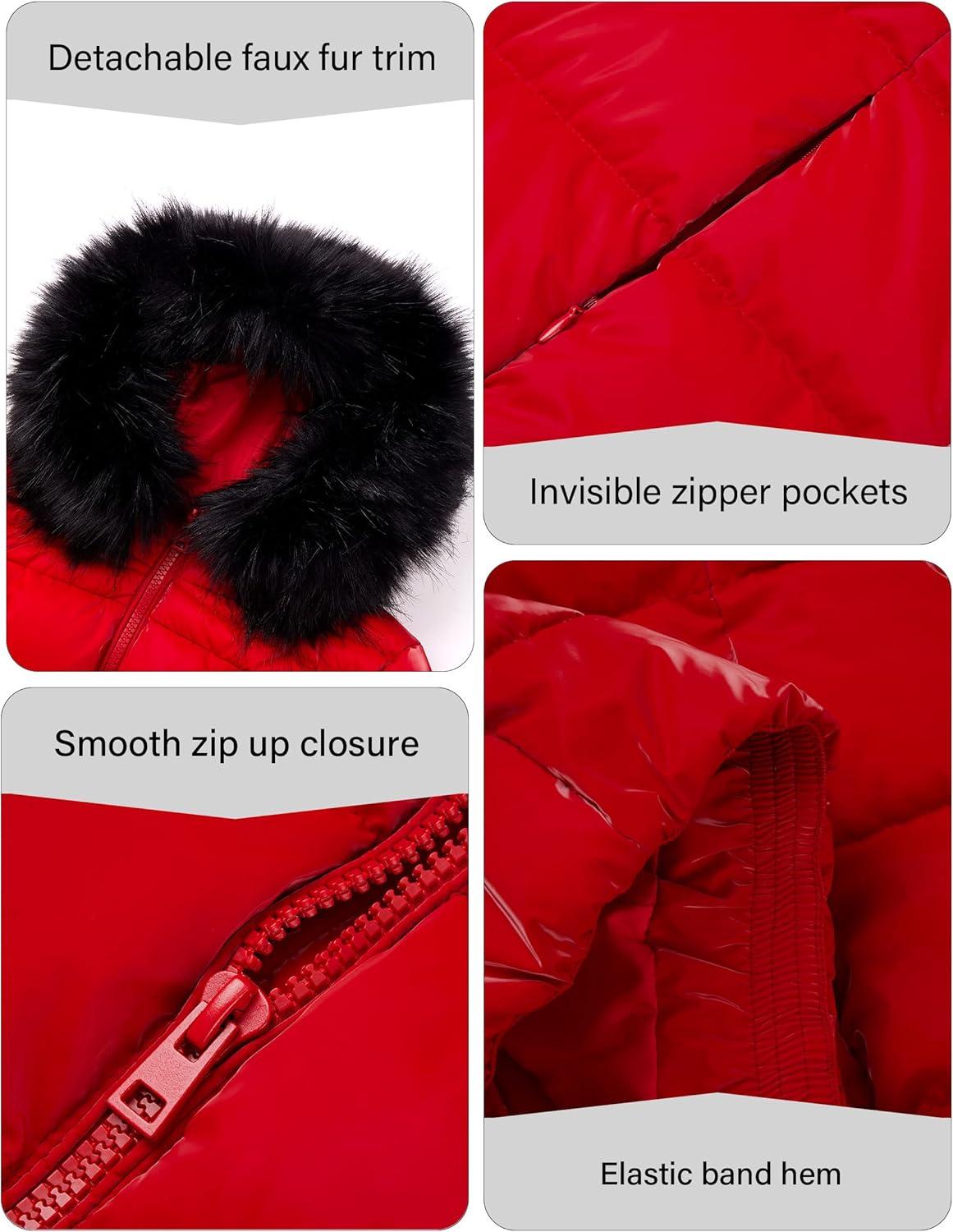 imageBellivera Womens Lightweight Puffer Jacket Winter Coats for Women Warm Quilted Bubble Padded Hood Coat with Faux Fur CollarRed