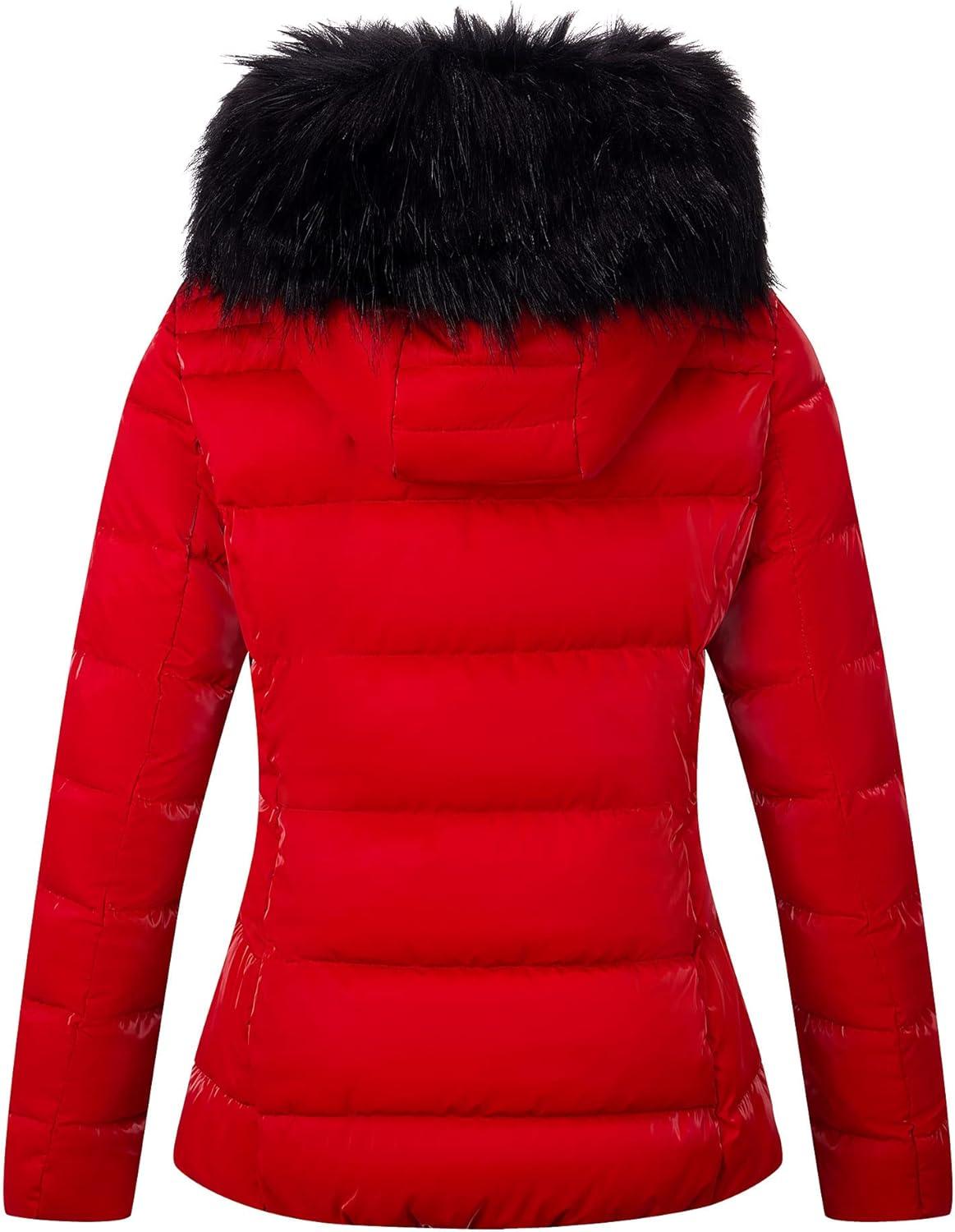 imageBellivera Womens Lightweight Puffer Jacket Winter Coats for Women Warm Quilted Bubble Padded Hood Coat with Faux Fur CollarRed