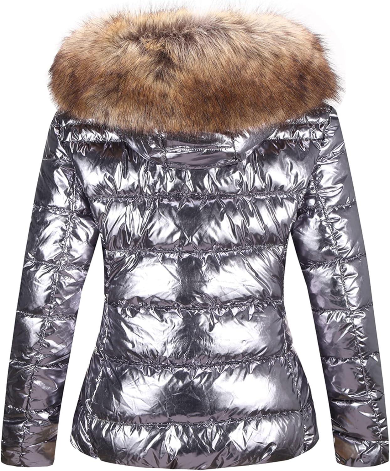 imageBellivera Womens Lightweight Puffer Jacket Winter Coats for Women Warm Quilted Bubble Padded Hood Coat with Faux Fur CollarSliver