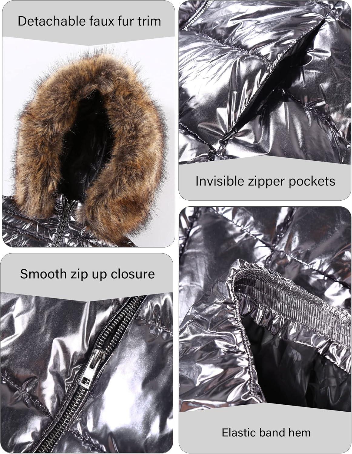 imageBellivera Womens Lightweight Puffer Jacket Winter Coats for Women Warm Quilted Bubble Padded Hood Coat with Faux Fur CollarSliver