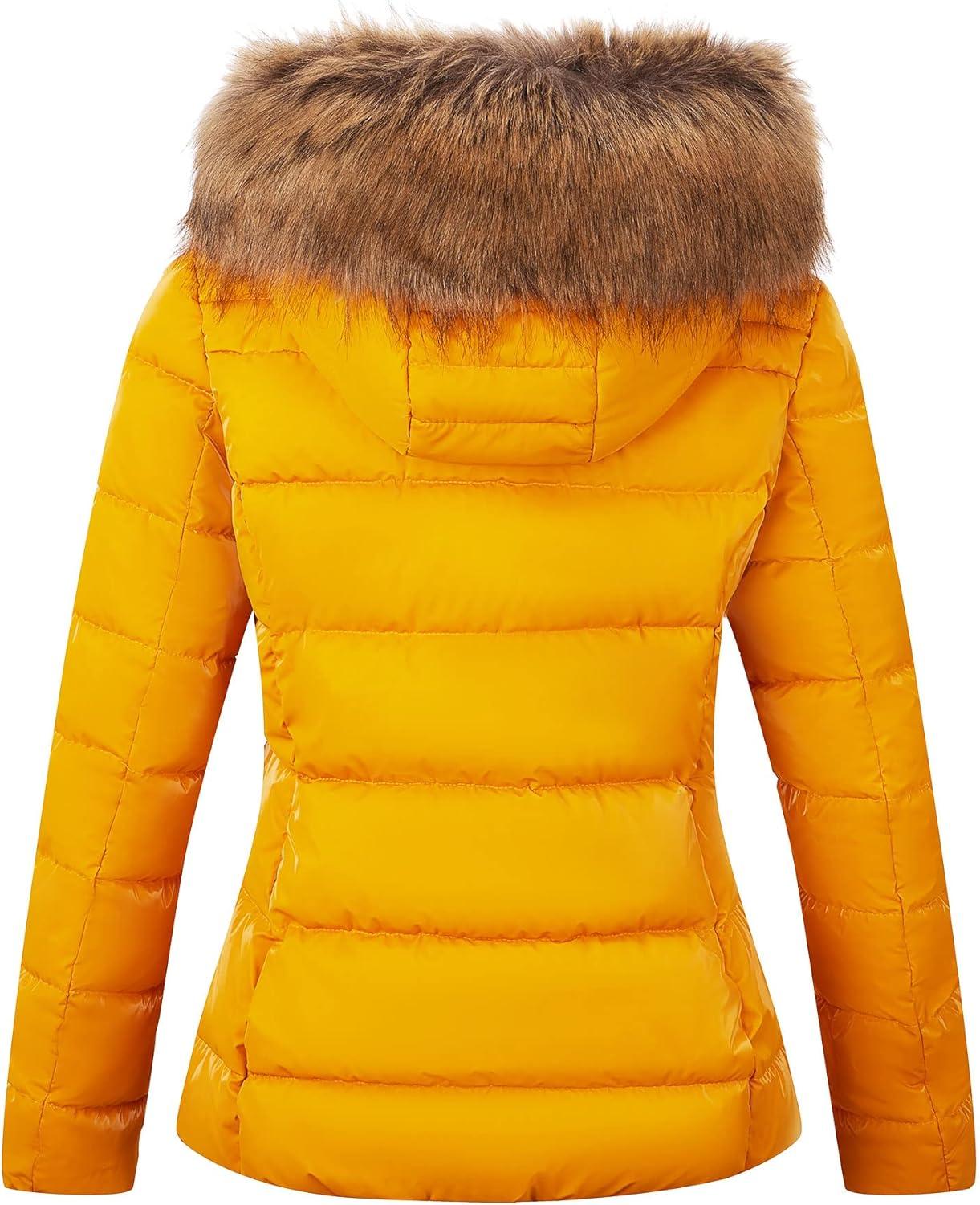 imageBellivera Womens Lightweight Puffer Jacket Winter Coats for Women Warm Quilted Bubble Padded Hood Coat with Faux Fur CollarYellow