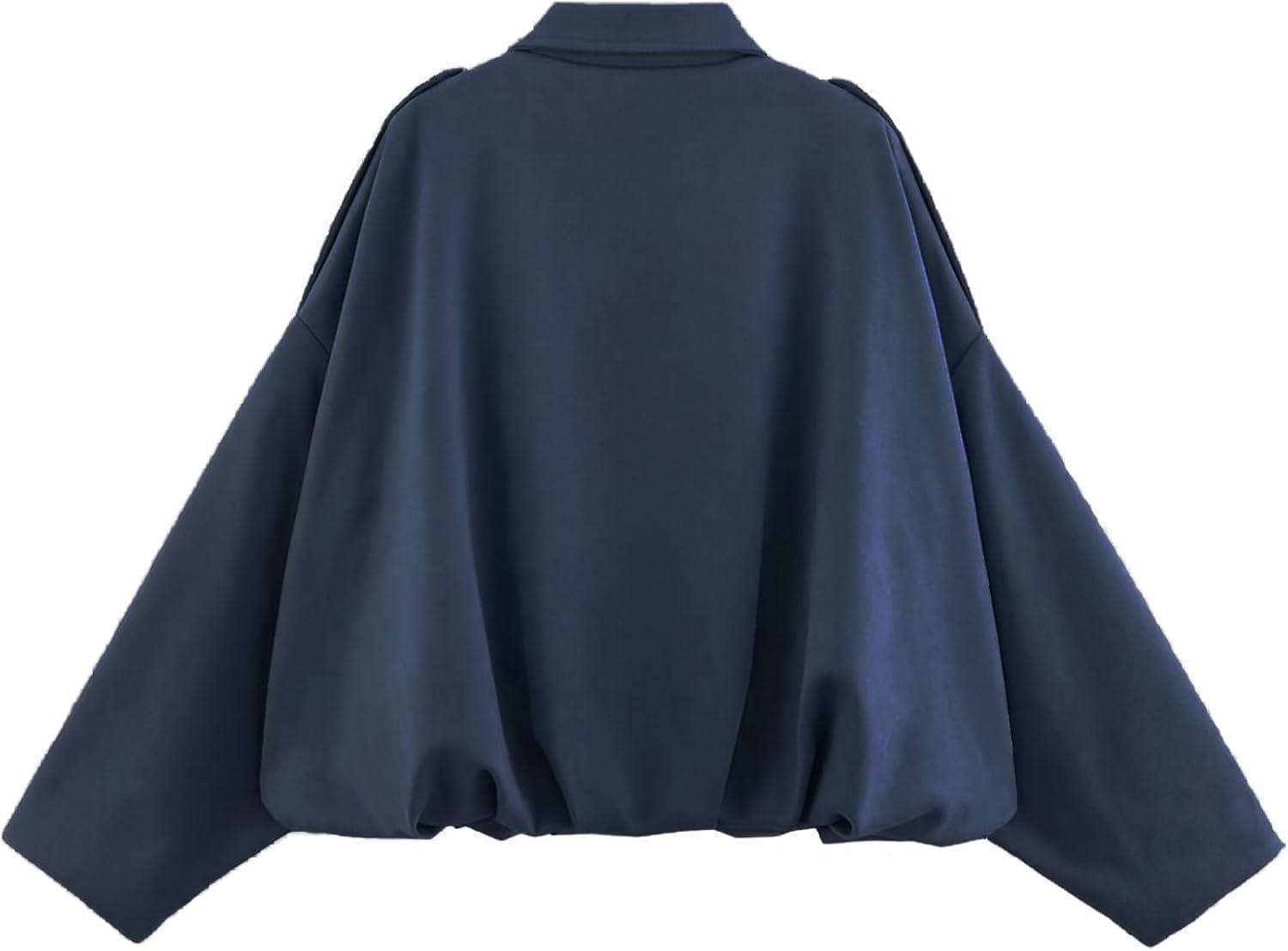 imageCsvinkiko Womens Faux Suede Bomber Jacket Oversized Pilot Coats Fall Lapel Zip Up Motorcycle Streetwear OuterwearNavy