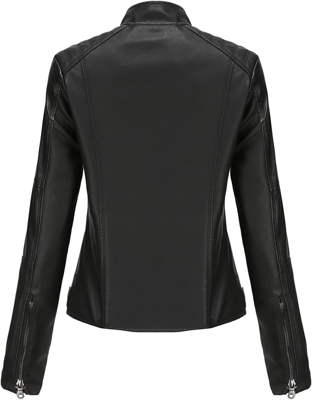 imageDEAR MODEL Faux Leather Jacket Women Bomber Jacket Womens Belted Motorcycle JacketBlack