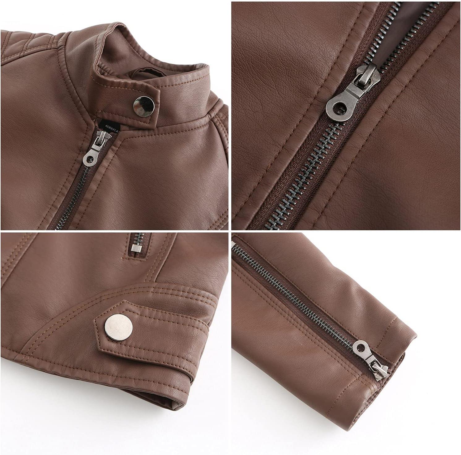 imageDEAR MODEL Faux Leather Jacket Women Bomber Jacket Womens Belted Motorcycle JacketBrown