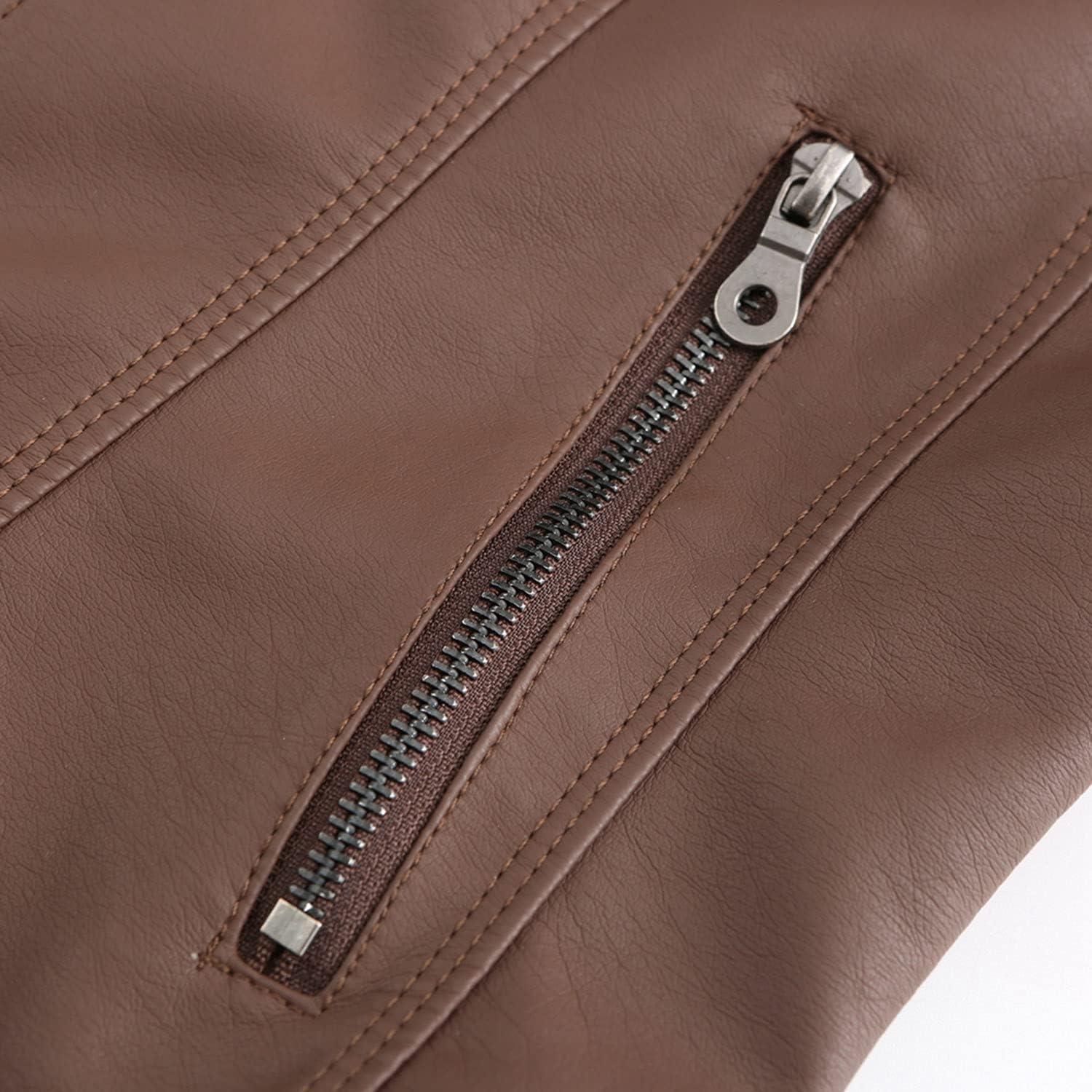imageDEAR MODEL Faux Leather Jacket Women Bomber Jacket Womens Belted Motorcycle JacketBrown