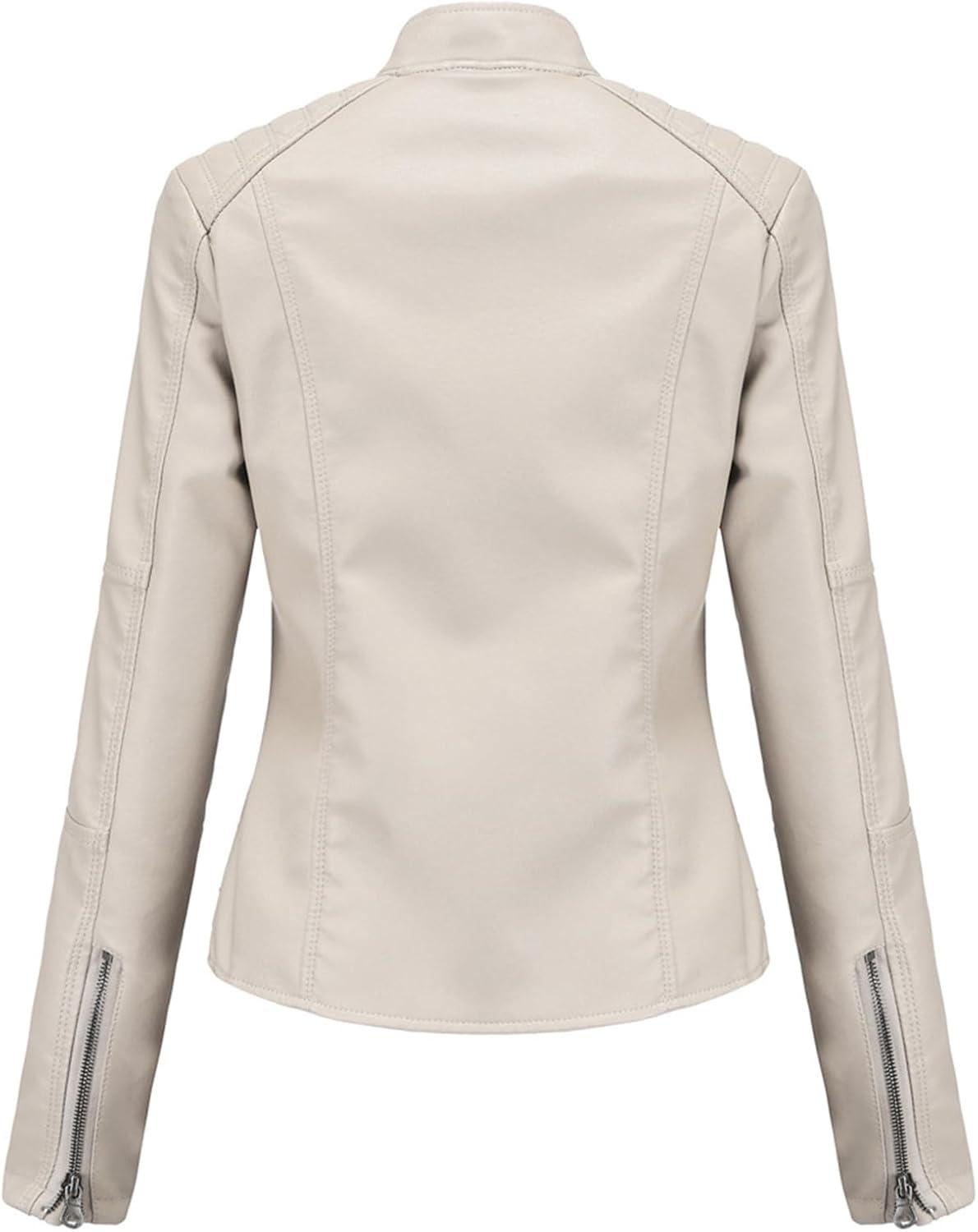 imageDEAR MODEL Faux Leather Jacket Women Bomber Jacket Womens Belted Motorcycle JacketCream