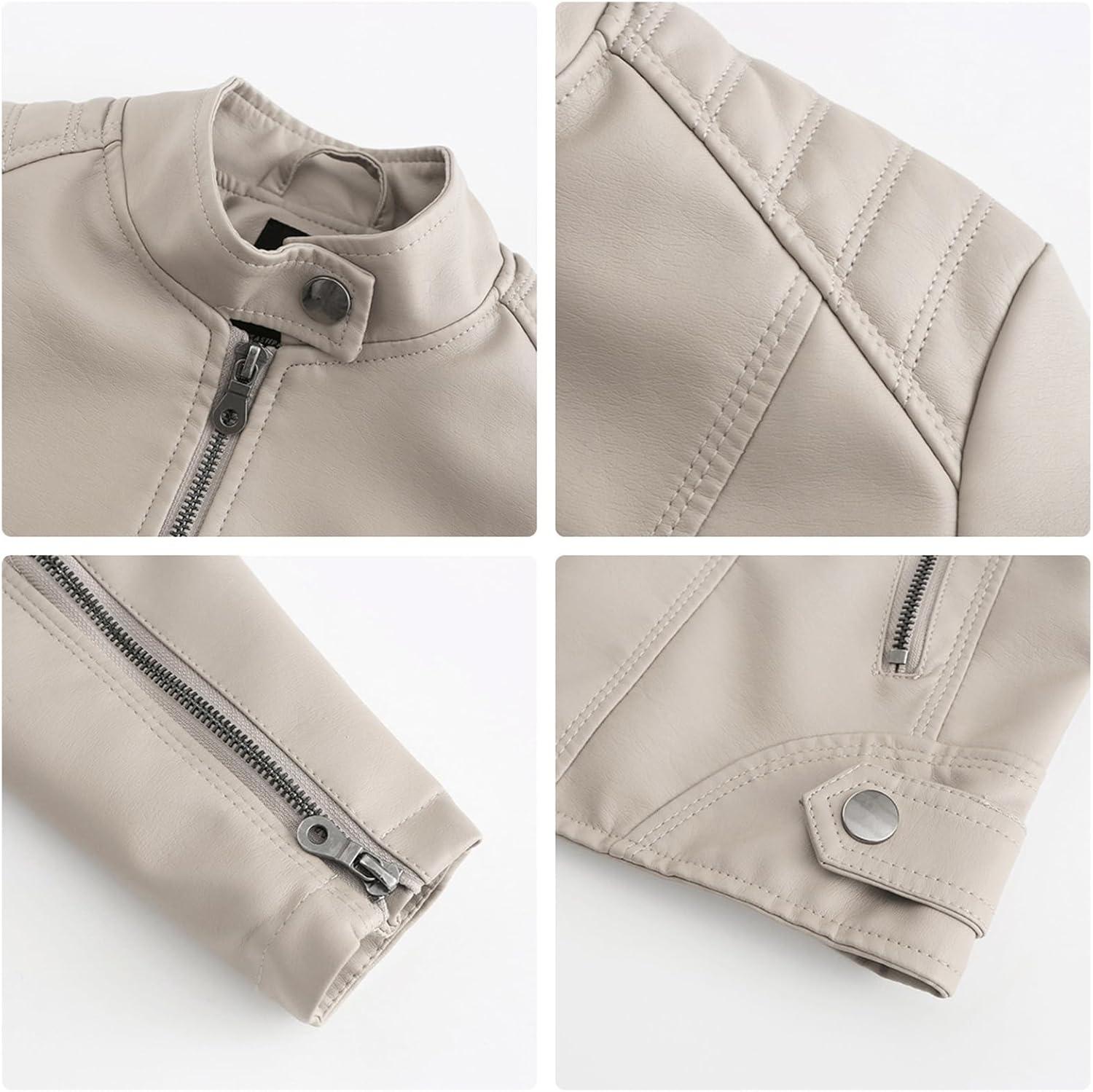 imageDEAR MODEL Faux Leather Jacket Women Bomber Jacket Womens Belted Motorcycle JacketCream