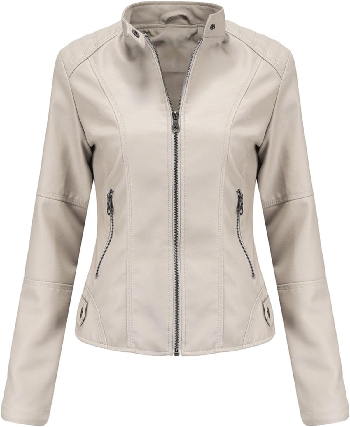 imageDEAR MODEL Faux Leather Jacket Women Bomber Jacket Womens Belted Motorcycle JacketCream