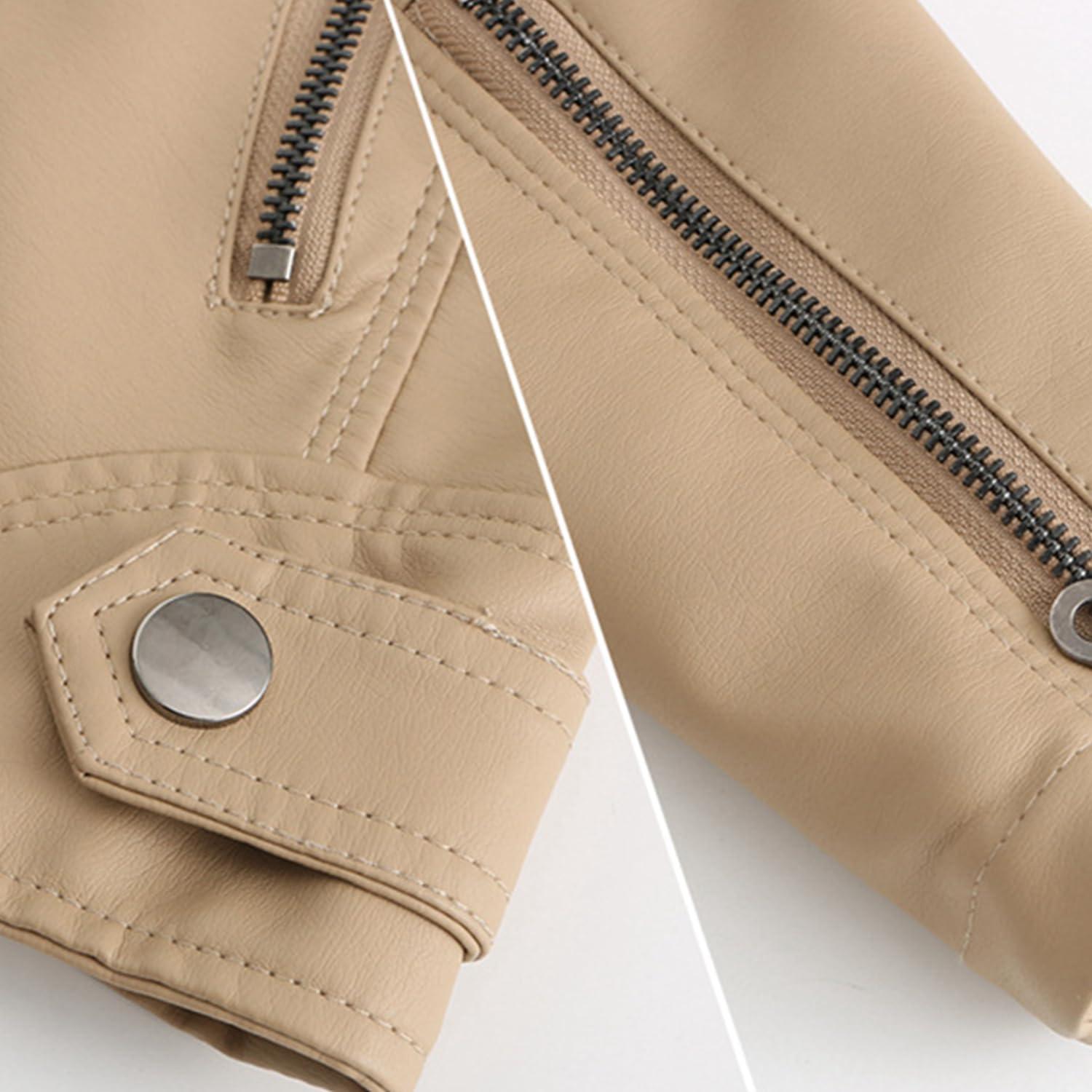 imageDEAR MODEL Faux Leather Jacket Women Bomber Jacket Womens Belted Motorcycle JacketKhaki