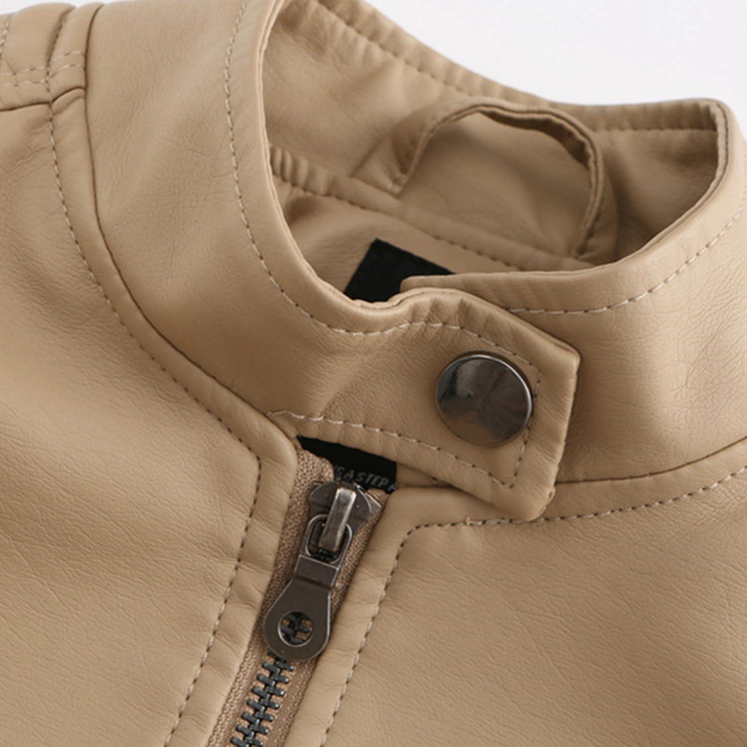 imageDEAR MODEL Faux Leather Jacket Women Bomber Jacket Womens Belted Motorcycle JacketKhaki