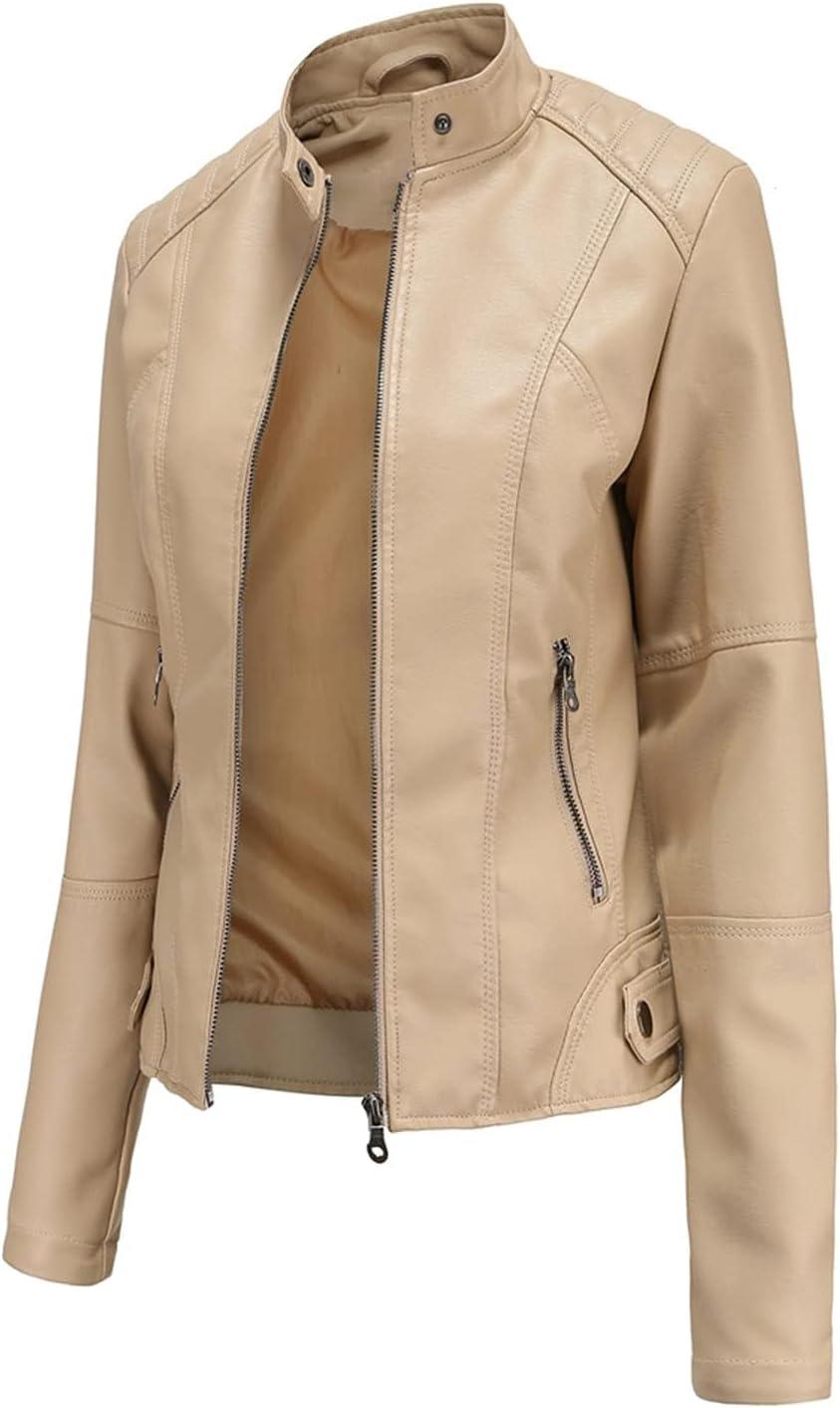 imageDEAR MODEL Faux Leather Jacket Women Bomber Jacket Womens Belted Motorcycle JacketKhaki