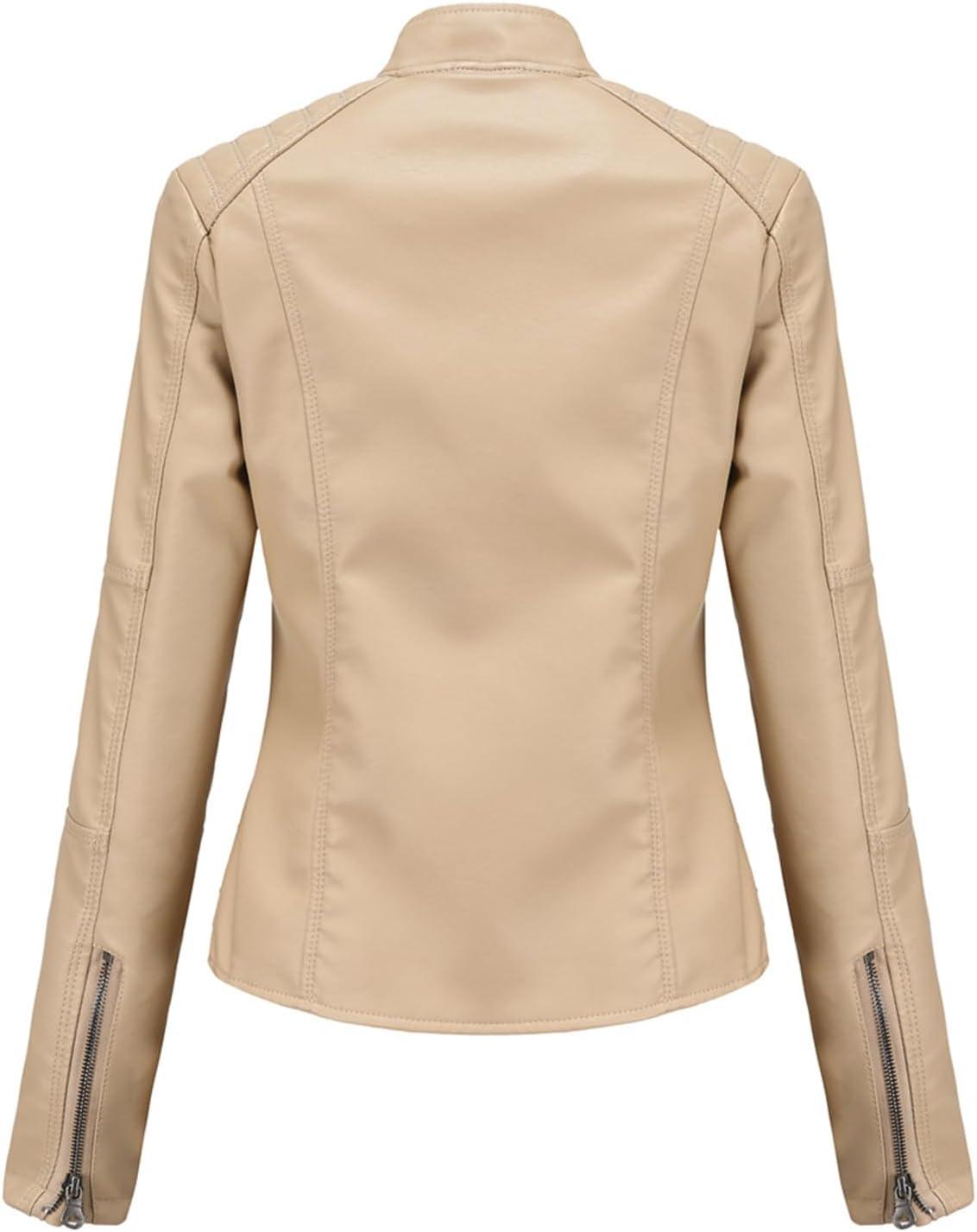 imageDEAR MODEL Faux Leather Jacket Women Bomber Jacket Womens Belted Motorcycle JacketKhaki