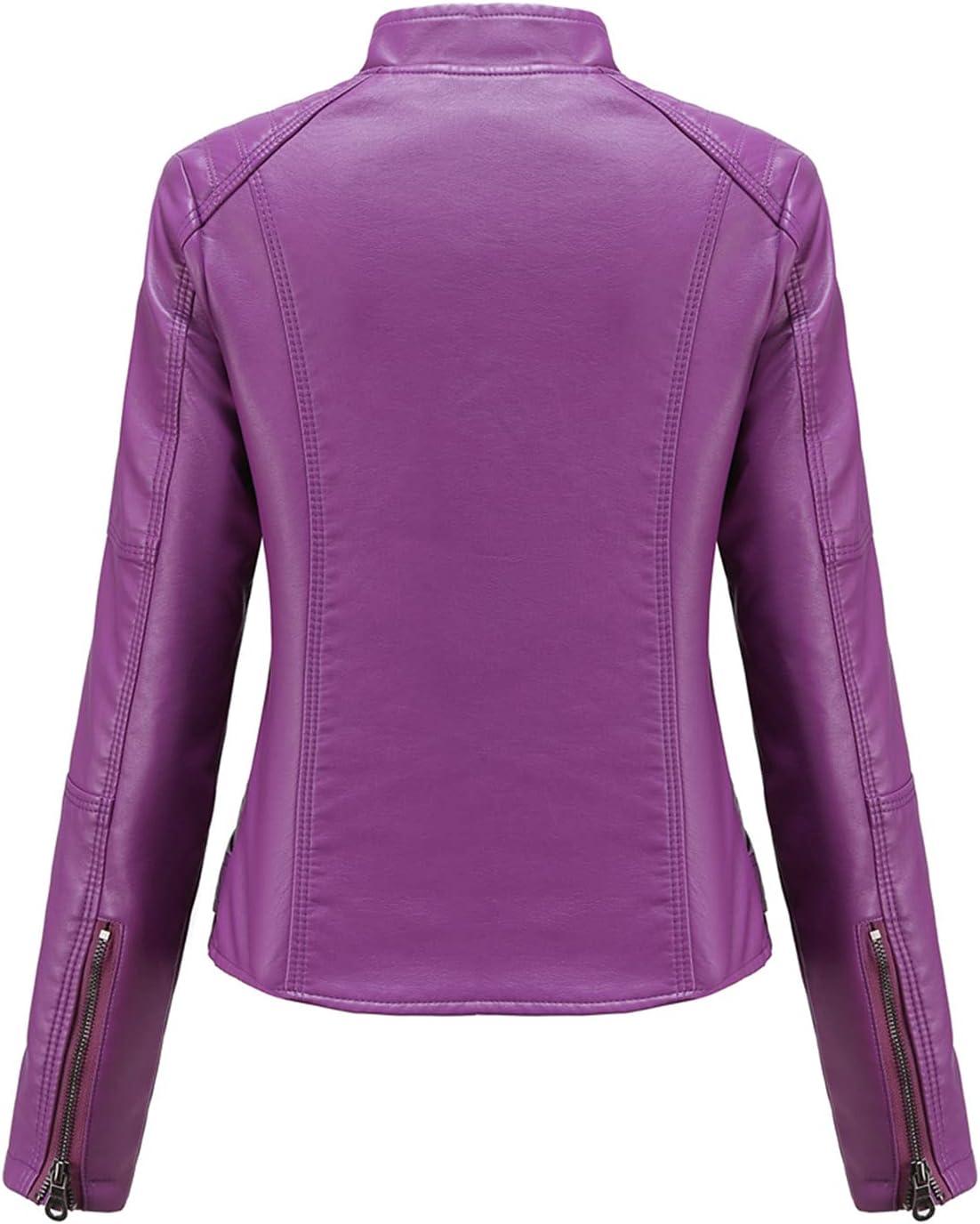 imageDEAR MODEL Faux Leather Jacket Women Bomber Jacket Womens Belted Motorcycle JacketPurple