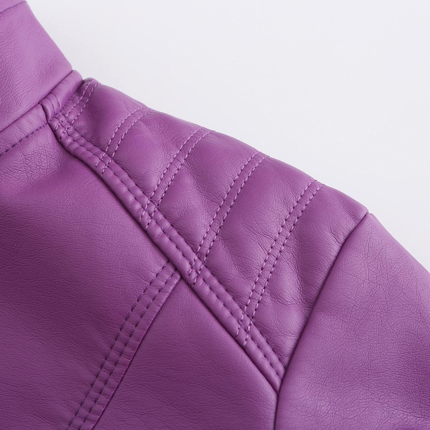imageDEAR MODEL Faux Leather Jacket Women Bomber Jacket Womens Belted Motorcycle JacketPurple