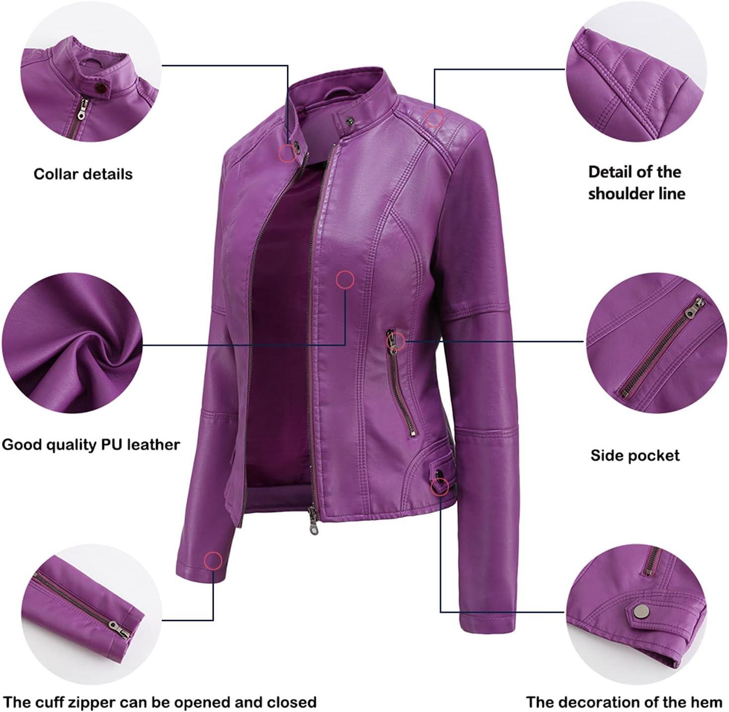 imageDEAR MODEL Faux Leather Jacket Women Bomber Jacket Womens Belted Motorcycle JacketPurple