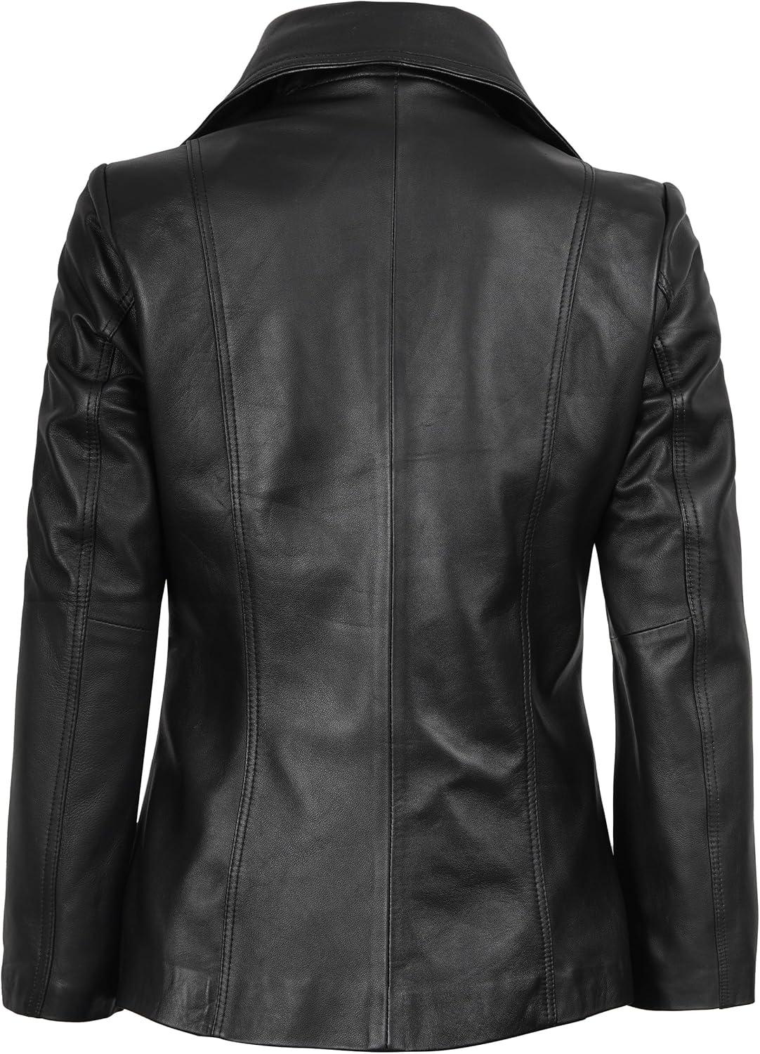 imageDecrum Real Leather Blazer Women Casual Stylish Lambskin Leather Blazer for WomenSurrey Black Leather Blazer Women