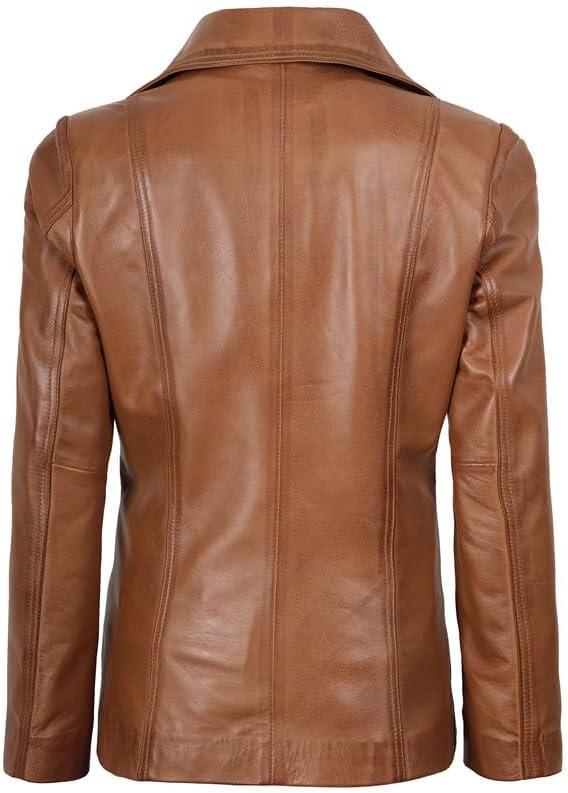 imageDecrum Real Leather Blazer Women Casual Stylish Lambskin Leather Blazer for WomenSurrey Brown Leather Blazer Women