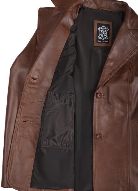 imageDecrum Real Leather Blazer Women Casual Stylish Lambskin Leather Blazer for WomenSurrey Cognac Leather Blazer Women