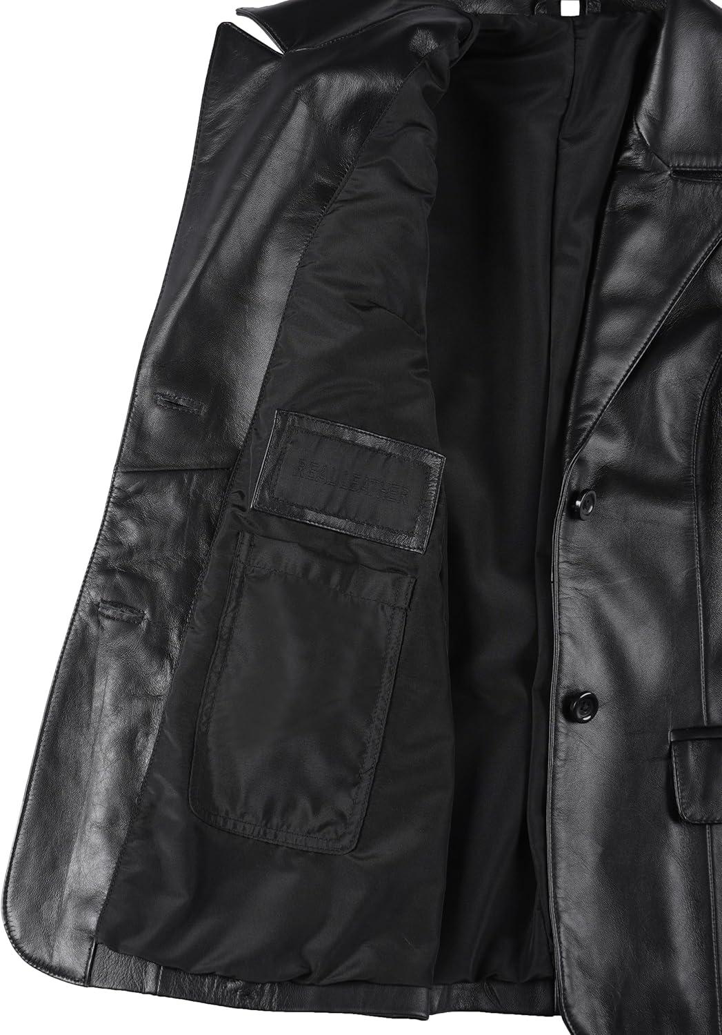 imageDecrum Real Leather Blazer Women Casual Stylish Lambskin Leather Blazer for WomenVicenza Black 2 Button Blazer