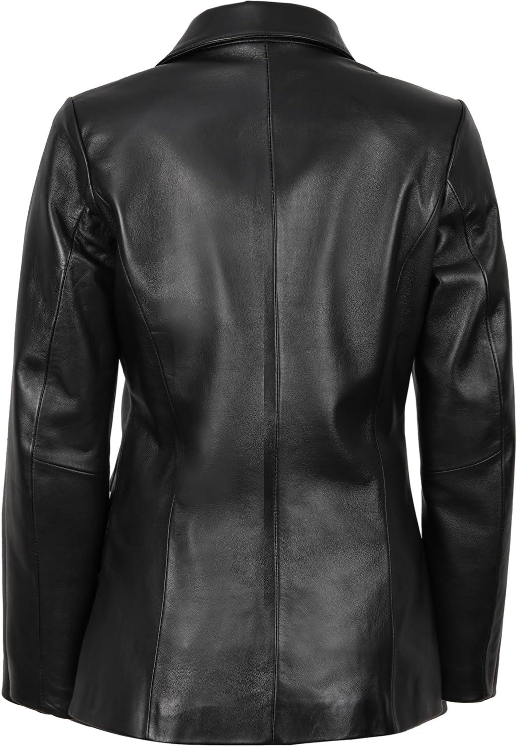 imageDecrum Real Leather Blazer Women Casual Stylish Lambskin Leather Blazer for WomenVicenza Black 2 Button Blazer