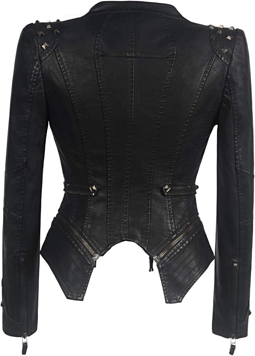 imageFashion SX Womens Rivet Faux Leather Jacket Zipper Moto Biker Denim coat Motorcycle OutwearRivetpublack