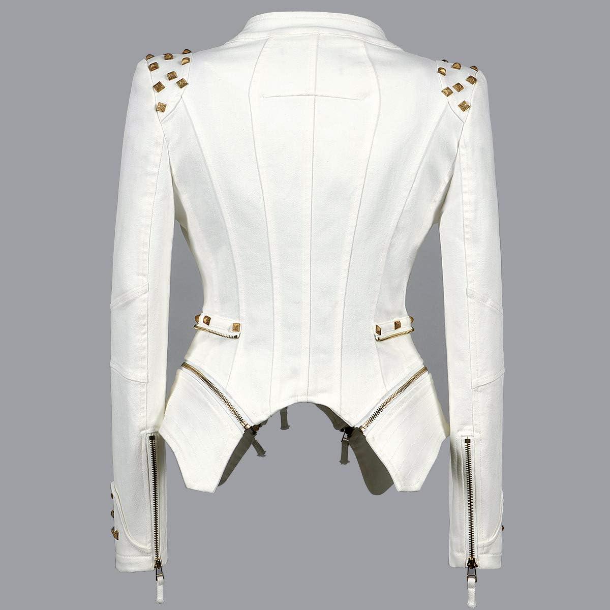 imageFashion SX Womens Rivet Faux Leather Jacket Zipper Moto Biker Denim coat Motorcycle OutwearWhite